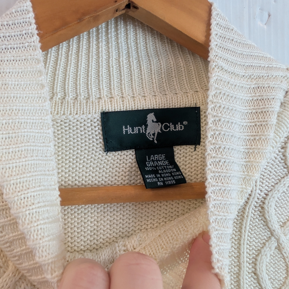 VINTAGE Hunt Club 100% Cotton Short Sleeve Cream Mockneck Sweater Size Large - Picture 5 of 7
